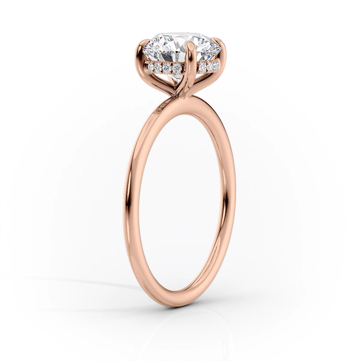 Heliora 1.97 Carat VVS Lab-Grown Emerald Hidden Halo Engagement Ring in 18K Rose Gold Standing View 