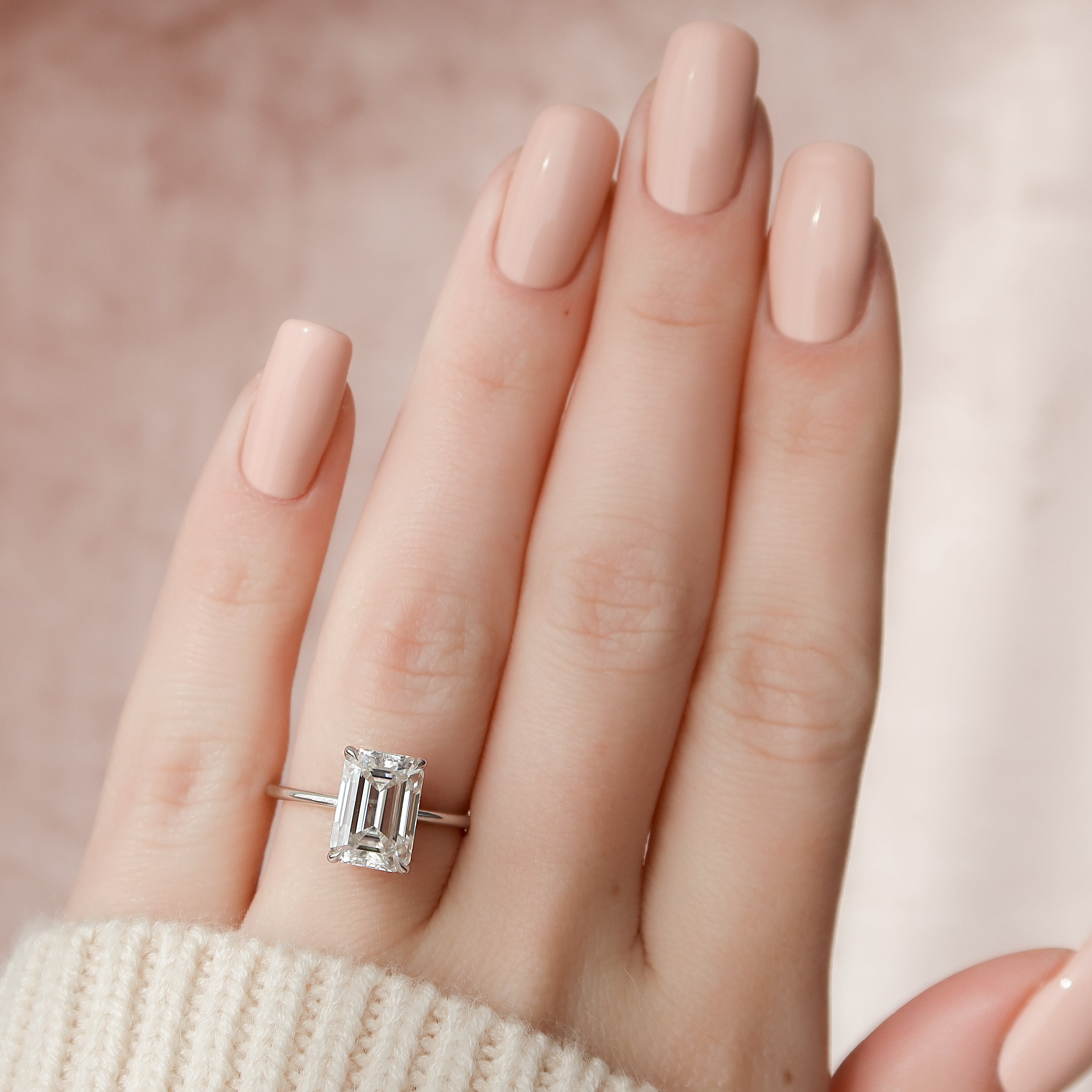 Heliora 1.97 Carat VVS Lab-Grown Emerald Hidden Halo Engagement Ring in 18K White Gold Finger View 