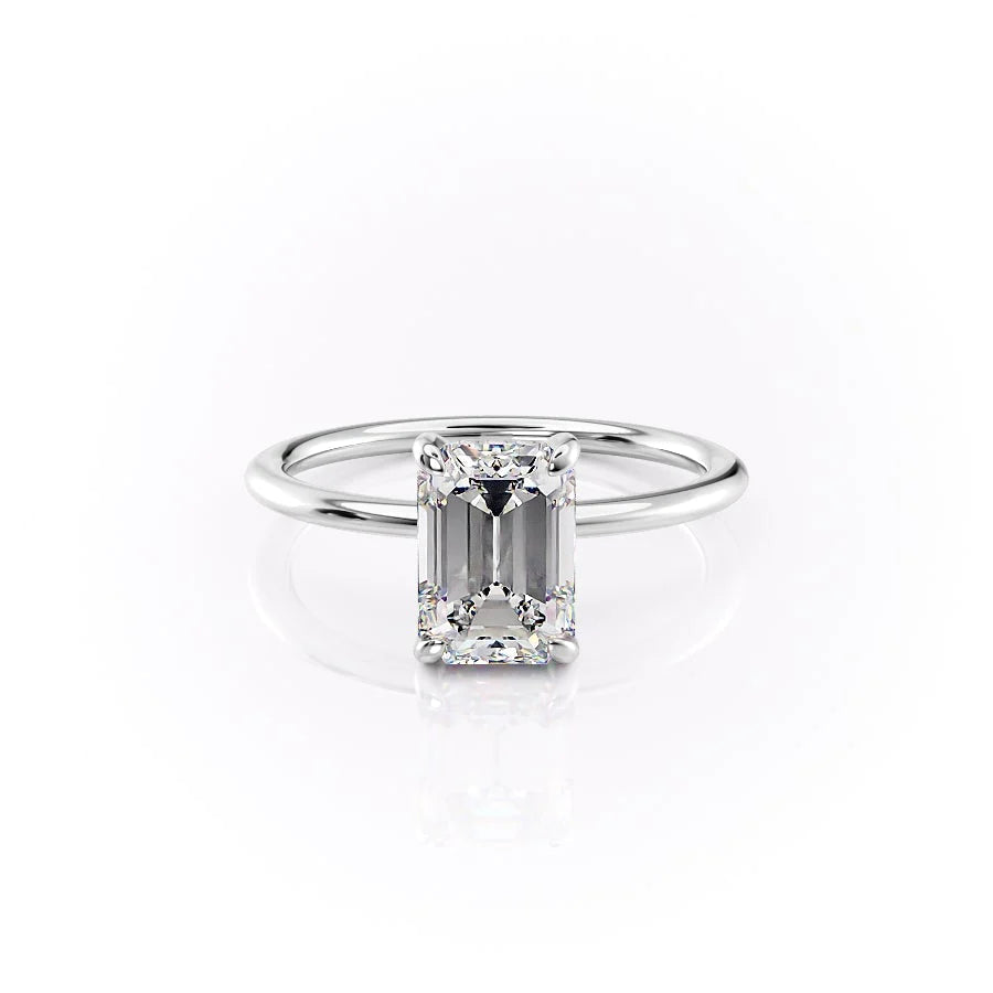 Heliora 1.97 Carat VVS Lab-Grown Emerald Hidden Halo Engagement Ring in 18K White Gold Front View
