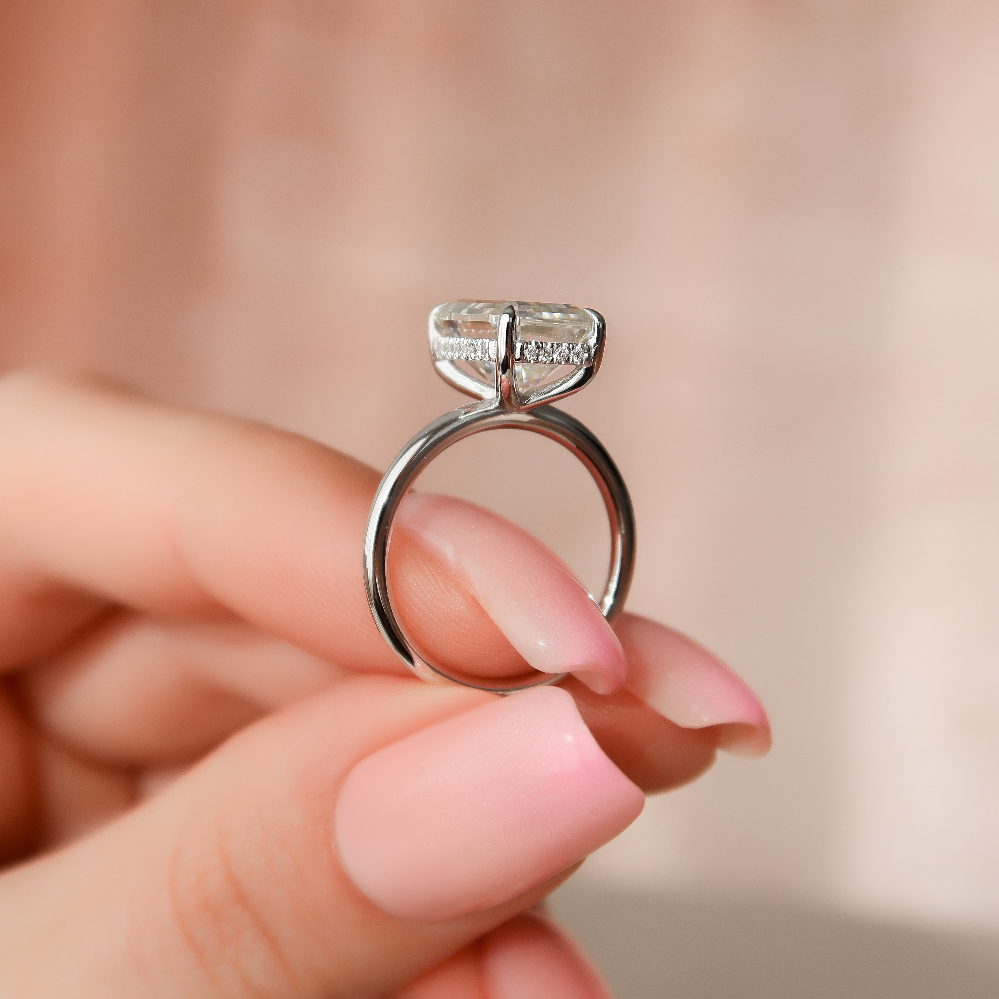 Heliora 1.97 Carat VVS Lab-Grown Emerald Hidden Halo Engagement Ring in 18K White Gold Hand View 