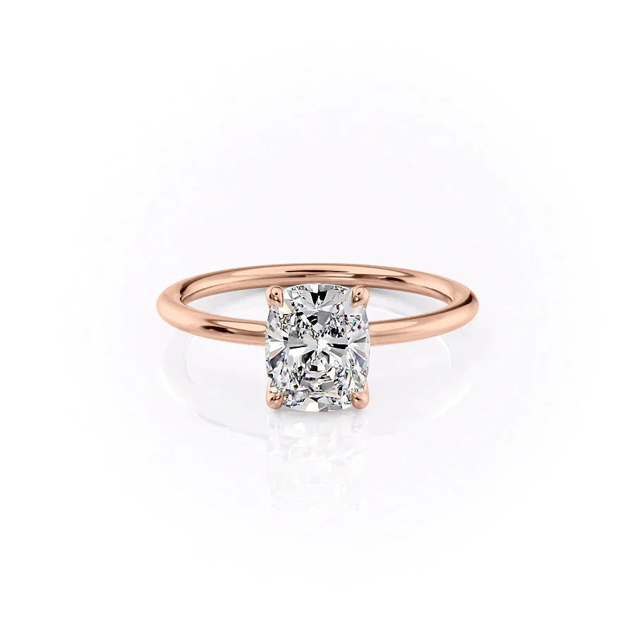 Imperial Grace 2.10 Carat VVS1 Lab‑Grown Elongated Cushion Solitaire Engagement Ring in 18K Rose Gold Front View