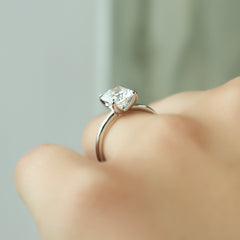 Imperial Grace 2.10 Carat VVS1 Lab‑Grown Elongated Cushion Solitaire Engagement Ring in 18K White Gold Hand Finger View 1