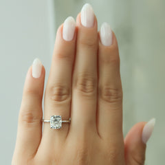 Imperial Grace 2.10 Carat VVS1 Lab‑Grown Elongated Cushion Solitaire Engagement Ring in 18K White Gold Hand Finger View