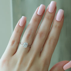 Imperial Grace 2.10 Carat VVS1 Lab‑Grown Elongated Cushion Solitaire Engagement Ring in 18K White Gold Hand View