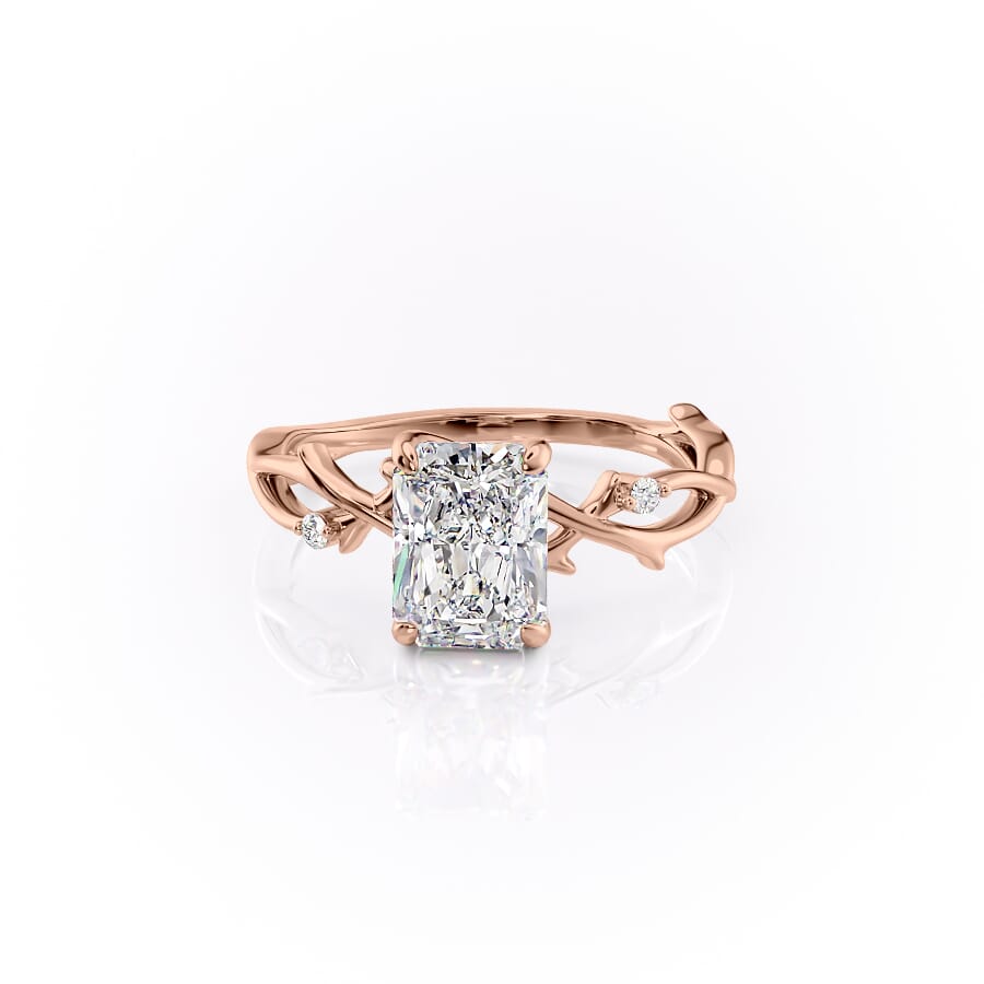 Infinite Rays 2.50 Carat VVS1 Lab-Grown Radiant Three-Stone Ring in 18K Rose Gold Front View 