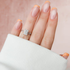 Infinite Rays 2.50 Carat VVS1 Lab-Grown Radiant Three-Stone Ring in 18K White Gold Finger View 