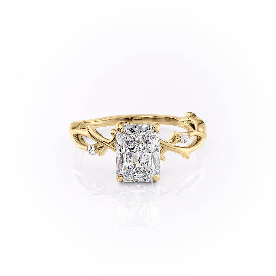 Infinite Rays 2.50 Carat VVS1 Lab-Grown Radiant Three-Stone Ring in 18K Yellow Gold Front View 