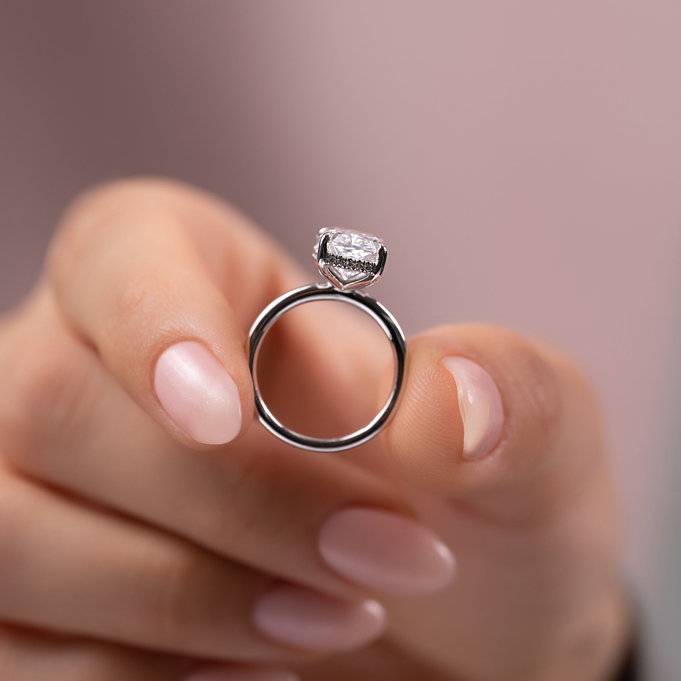 Ivy Crest 1.41 Carat VVS Lab-Grown Radiant Hidden Halo Engagement Ring in 18K White Gold Hand View