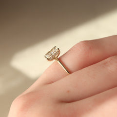 Ivy Crest 1.41 Carat VVS Lab-Grown Radiant Hidden Halo Engagement Ring in 18K Yellow Gold Finger Closeup View