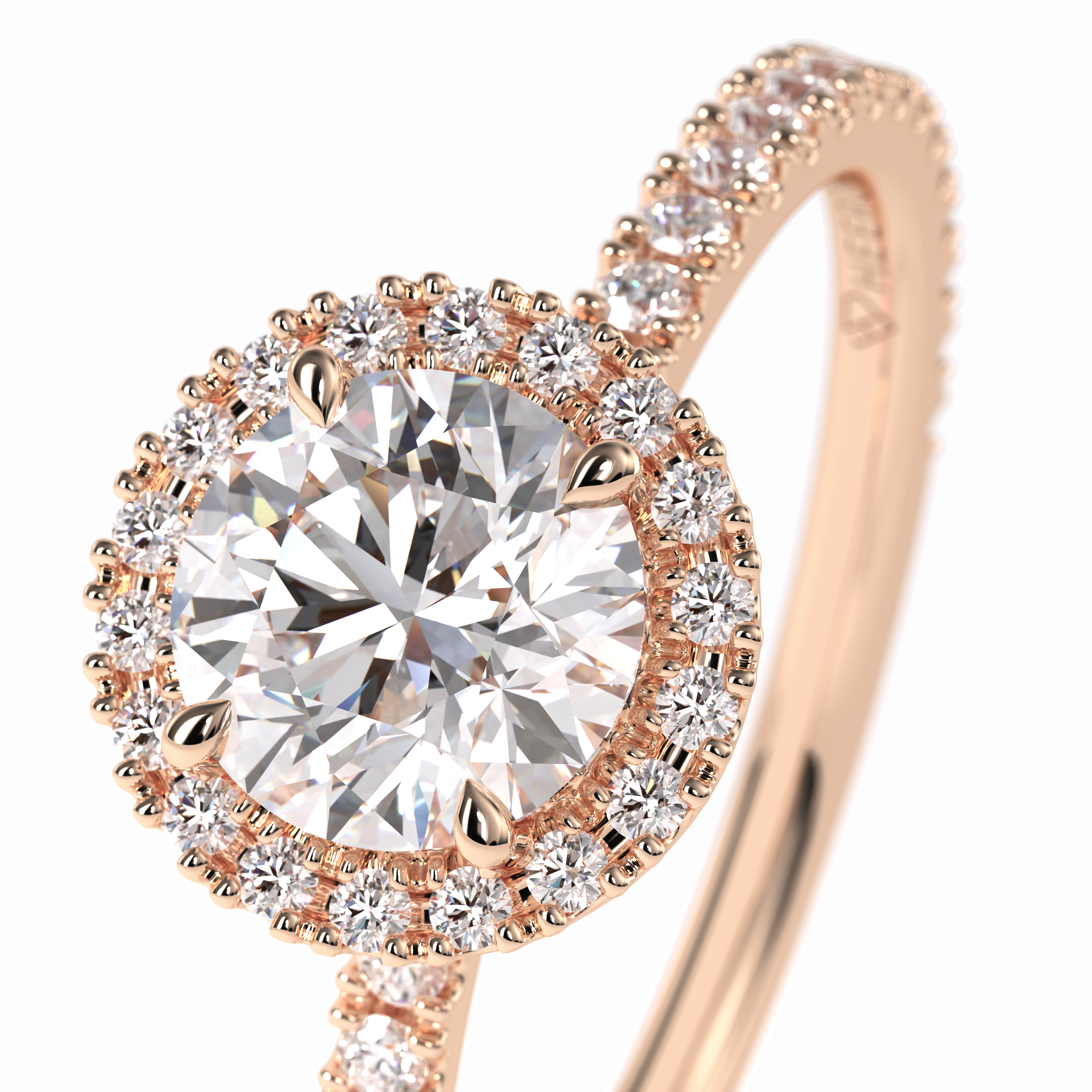 Luminary 0.75 Carat Round VS1 Moissanite Halo Engagement Ring in 18K Rose Gold