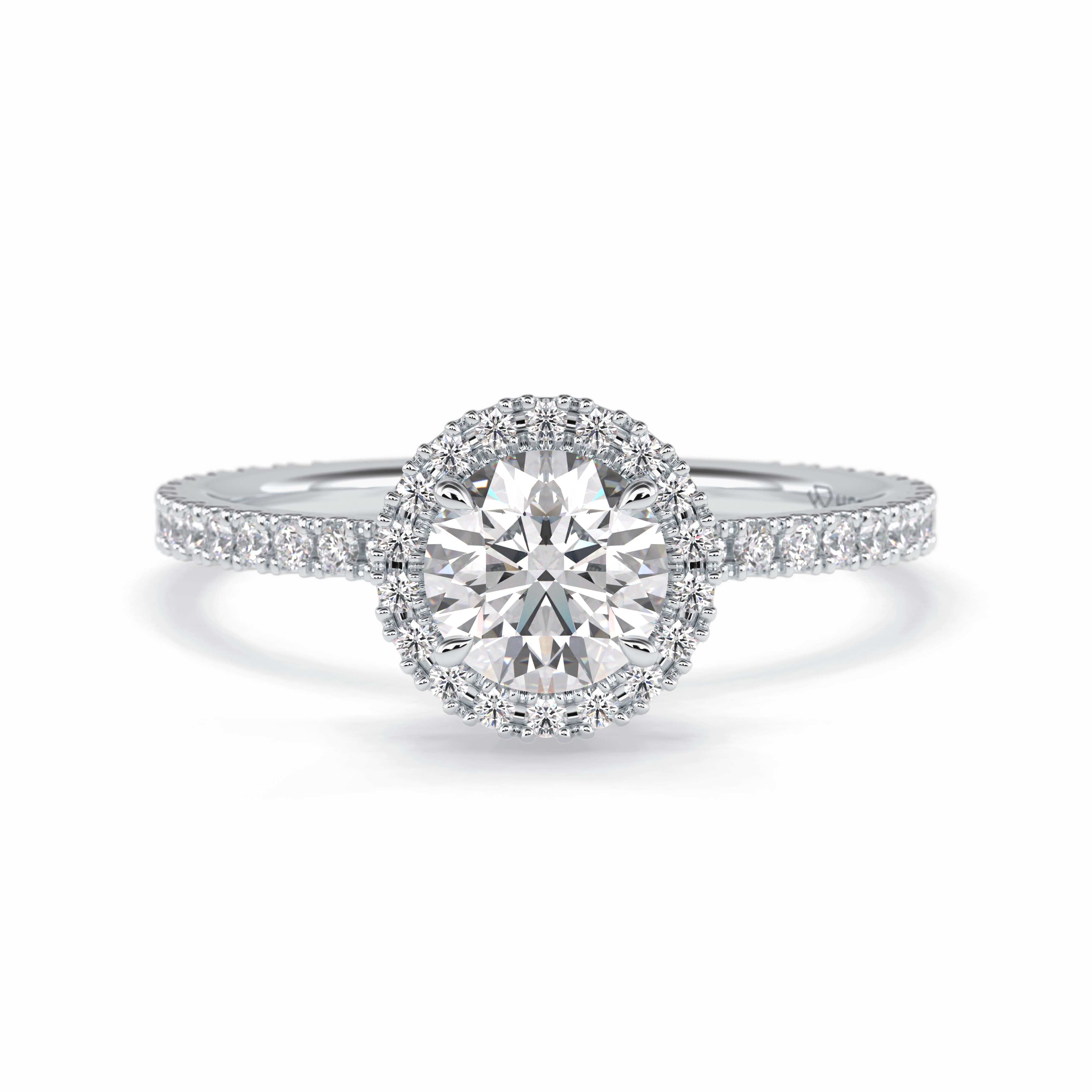 Luminary 0.75 Carat Round VS1 Moissanite Halo Engagement Ring in 18K White Gold