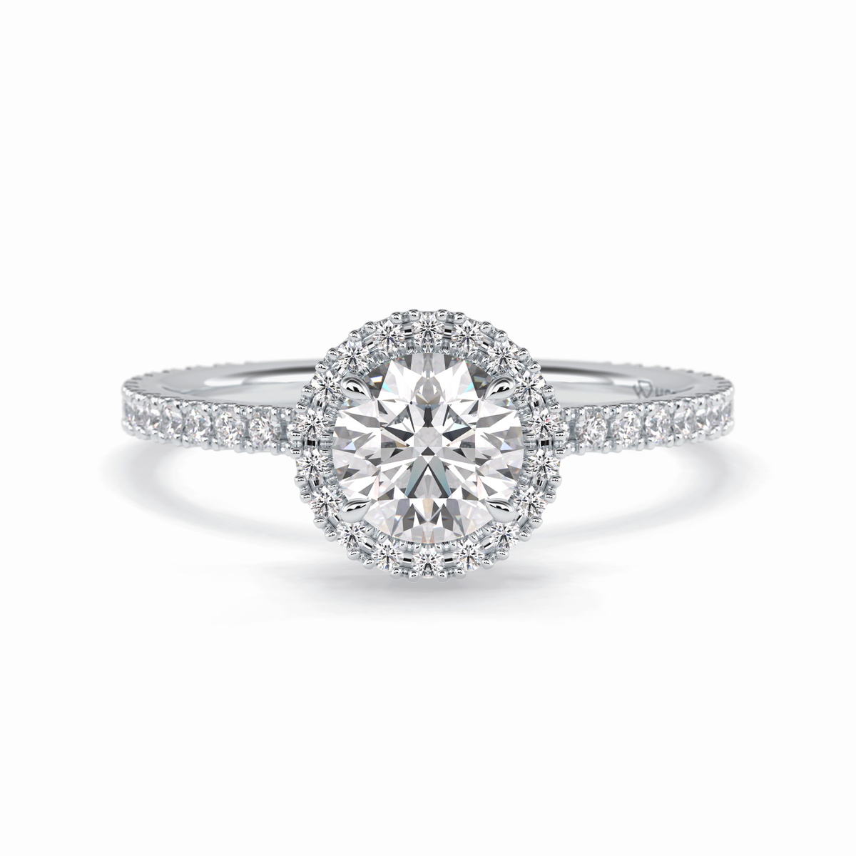 Luminary 0.75 Carat Round VS1 Moissanite Halo Engagement Ring in 18K White Gold