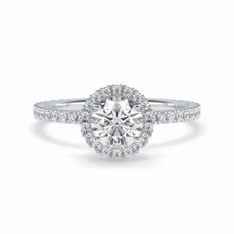 Luminary 0.75 Carat Round VVS1 Moissanite Halo Engagement Ring in 18K Gold