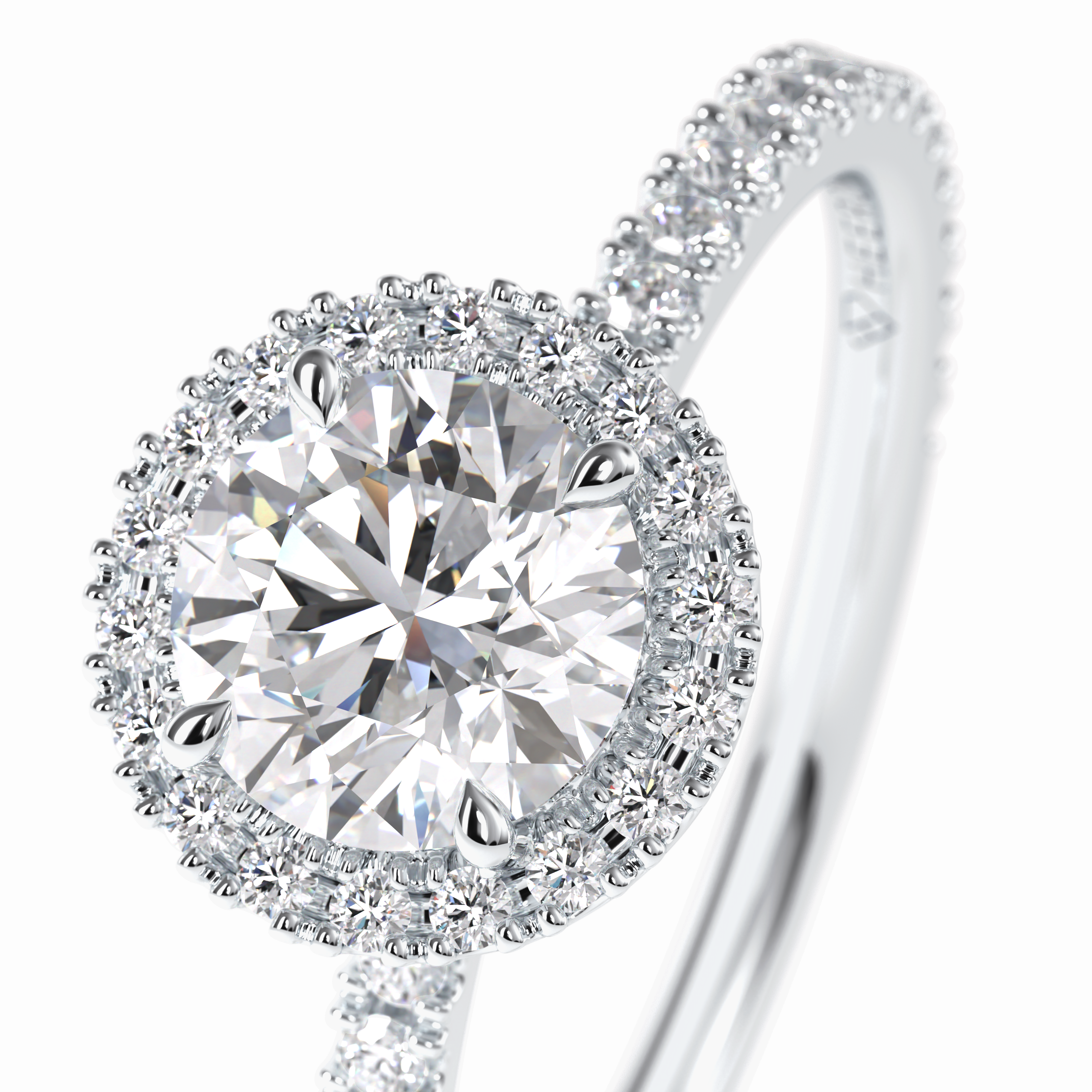 Luminary 0.75 Carat Round VS1 Moissanite Halo Engagement Ring in 18K White Gold