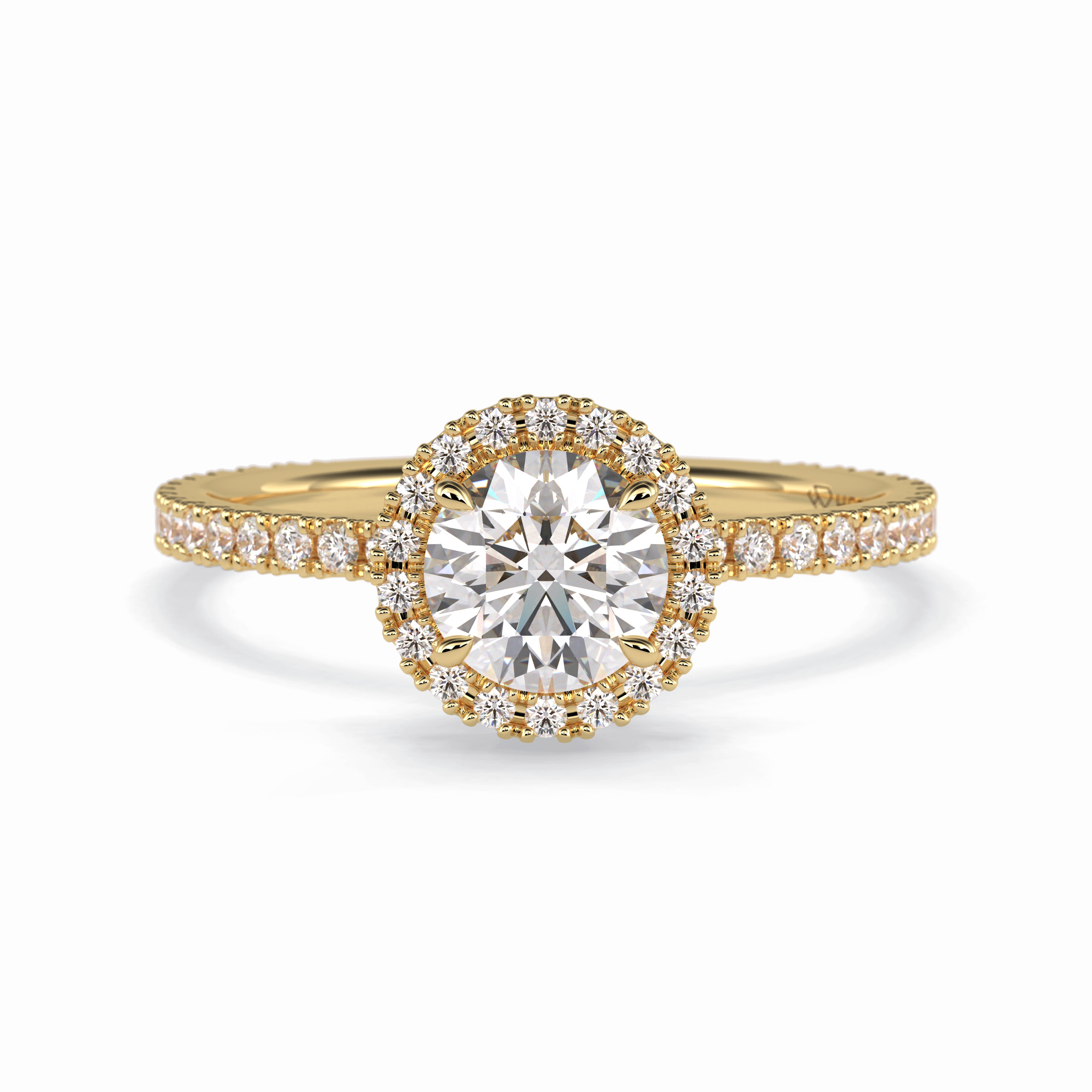 Luminary 0.75 Carat Round VS1 Moissanite Halo Engagement Ring in 18K Yellow Gold