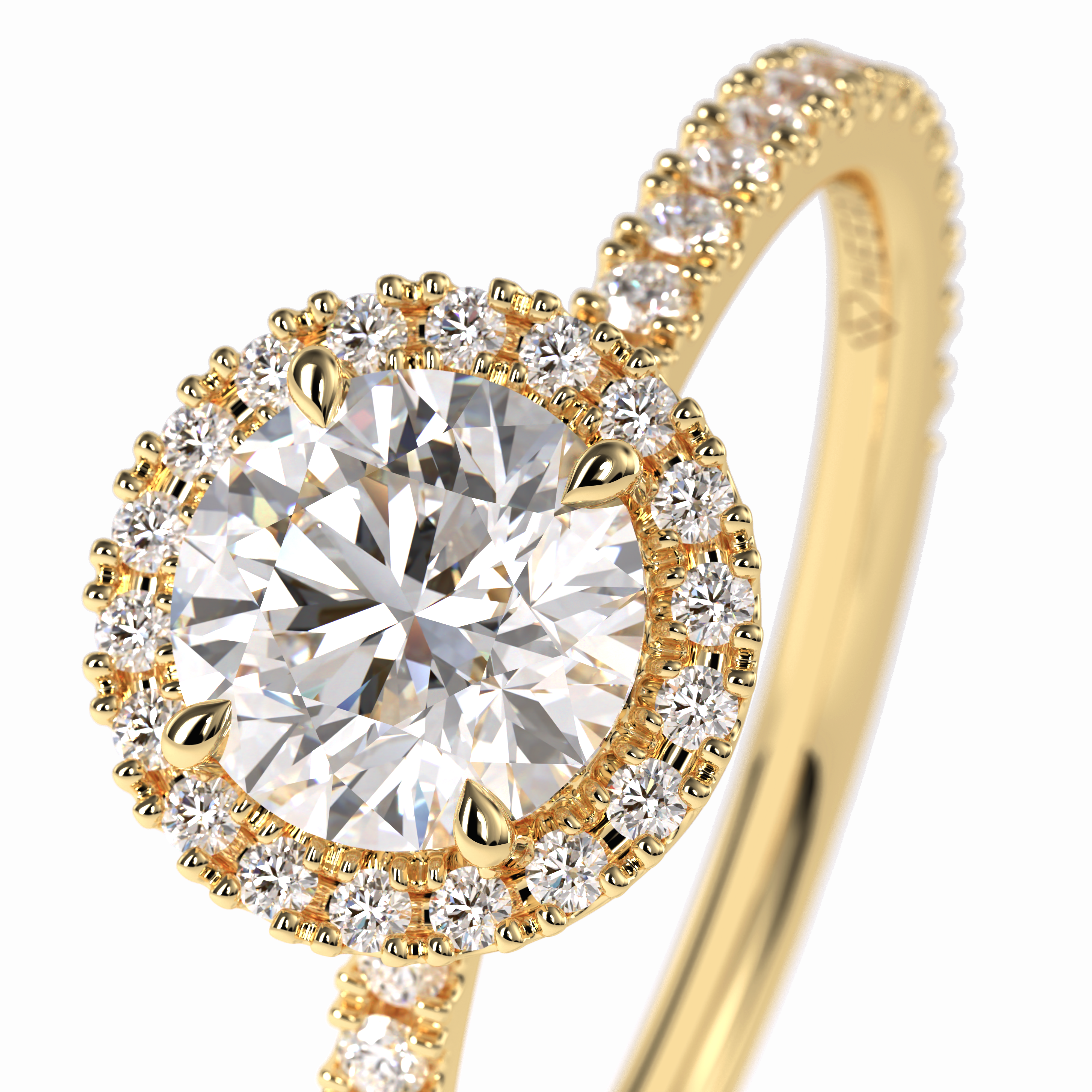 Luminary 0.75 Carat Round VS1 Moissanite Halo Engagement Ring in 18K Yellow Gold