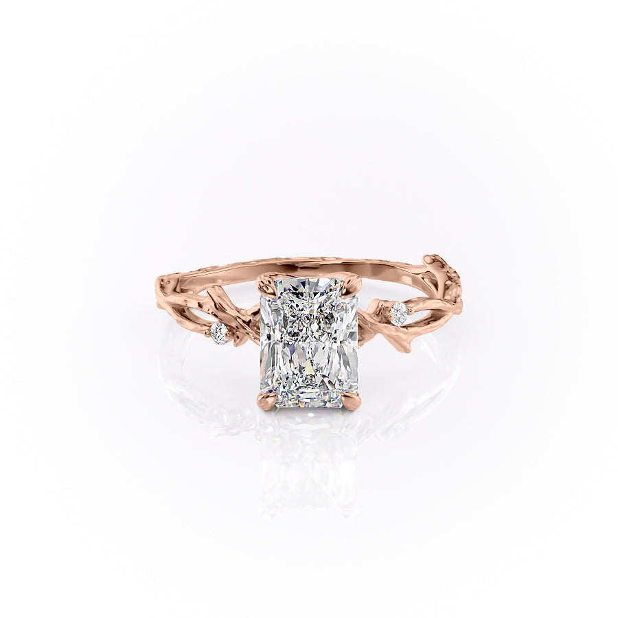 Luminescent 2.78 Carat VVS1 Lab-Grown Radiant Three-Stone Engagement Ring in 18K Rose Gold Front View