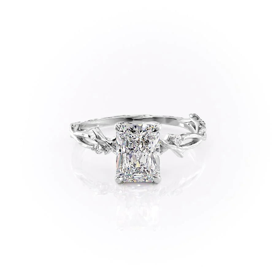 Luminescent 2.78 Carat VVS1 Lab-Grown Radiant Three-Stone Engagement Ring in 18K White Gold Front View