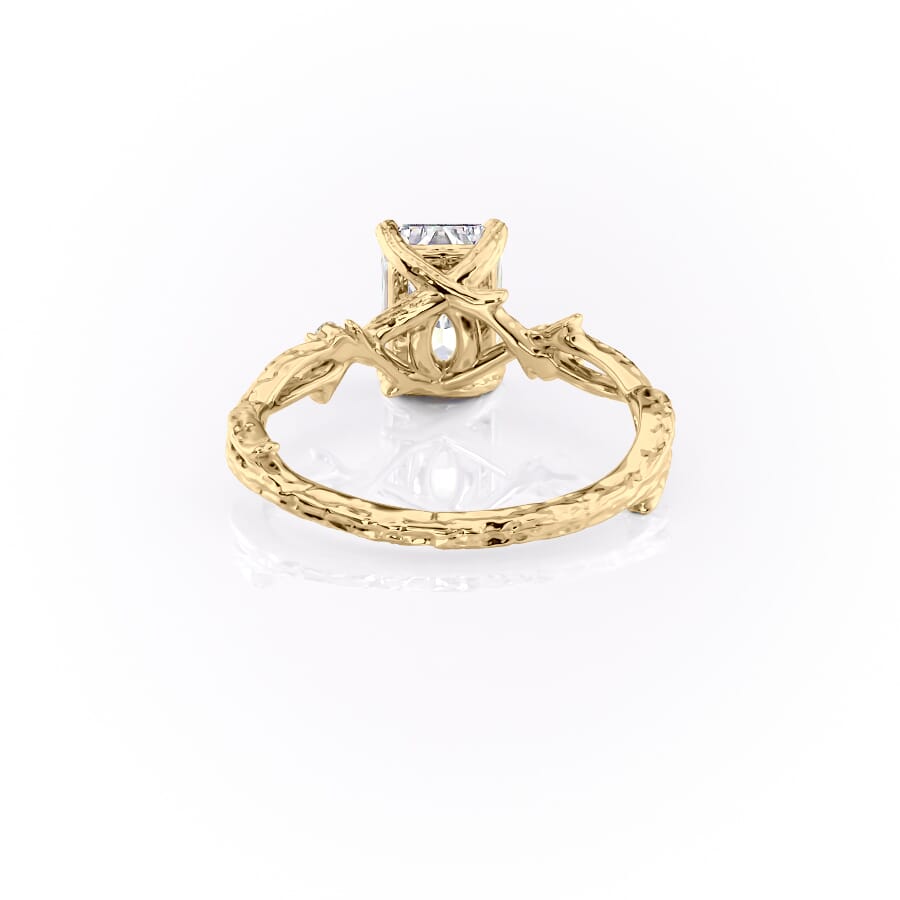 Luminescent 2.78 Carat VVS1 Lab-Grown Radiant Three-Stone Engagement Ring in 18K Yellow Gold Back View
