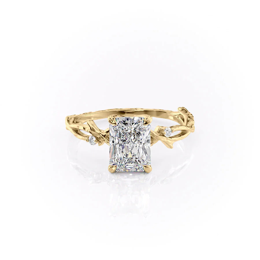 Luminescent 2.78 Carat VVS1 Lab-Grown Radiant Three-Stone Engagement Ring in 18K Yellow Gold Front View
