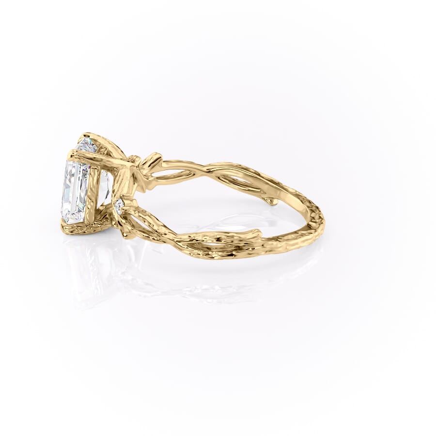 Luminescent 2.78 Carat VVS1 Lab-Grown Radiant Three-Stone Engagement Ring in 18K Yellow Gold Left View