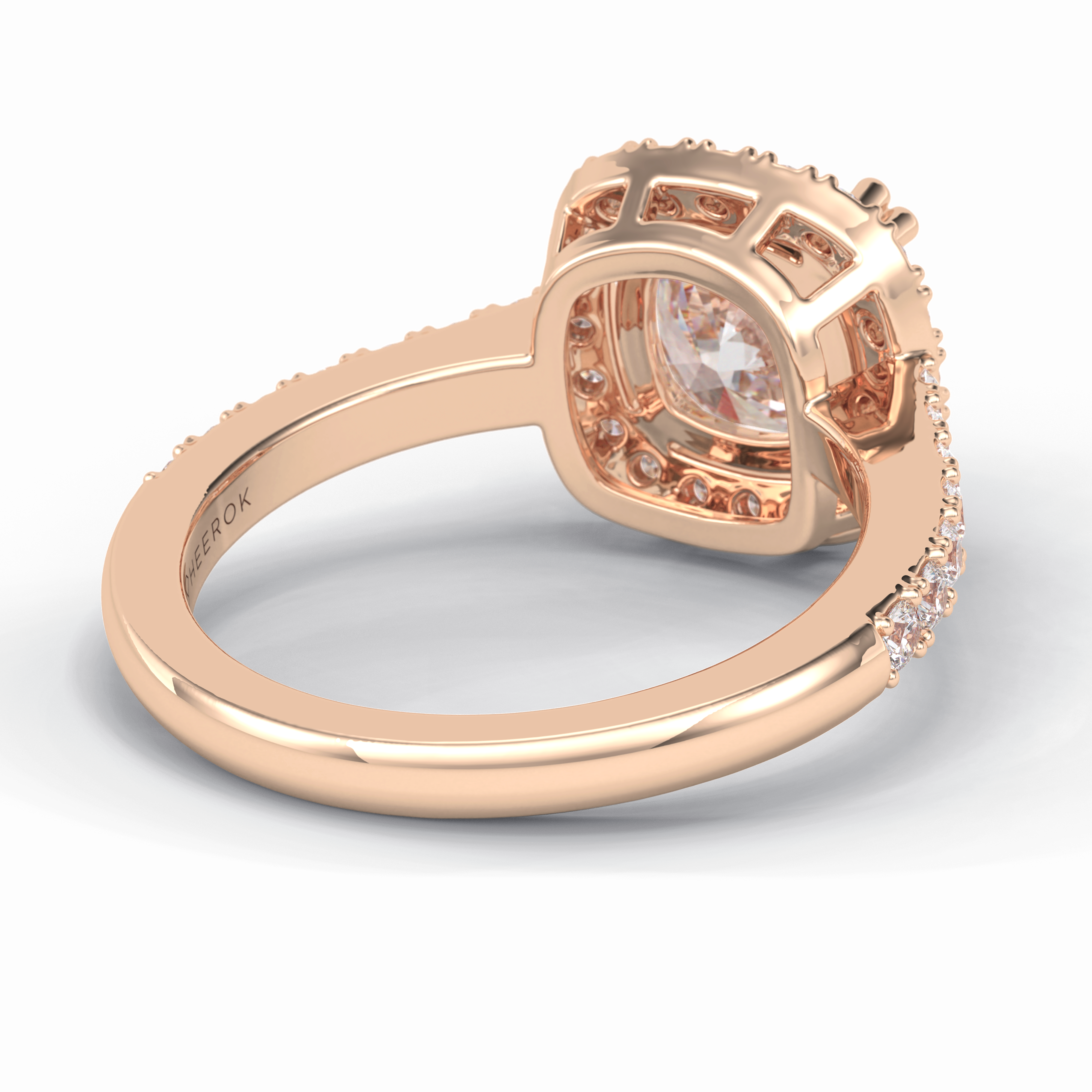 Luminous 2.37 Carat Cushion VS1 Moissanite Halo Engagement Ring in 18K Rose Gold