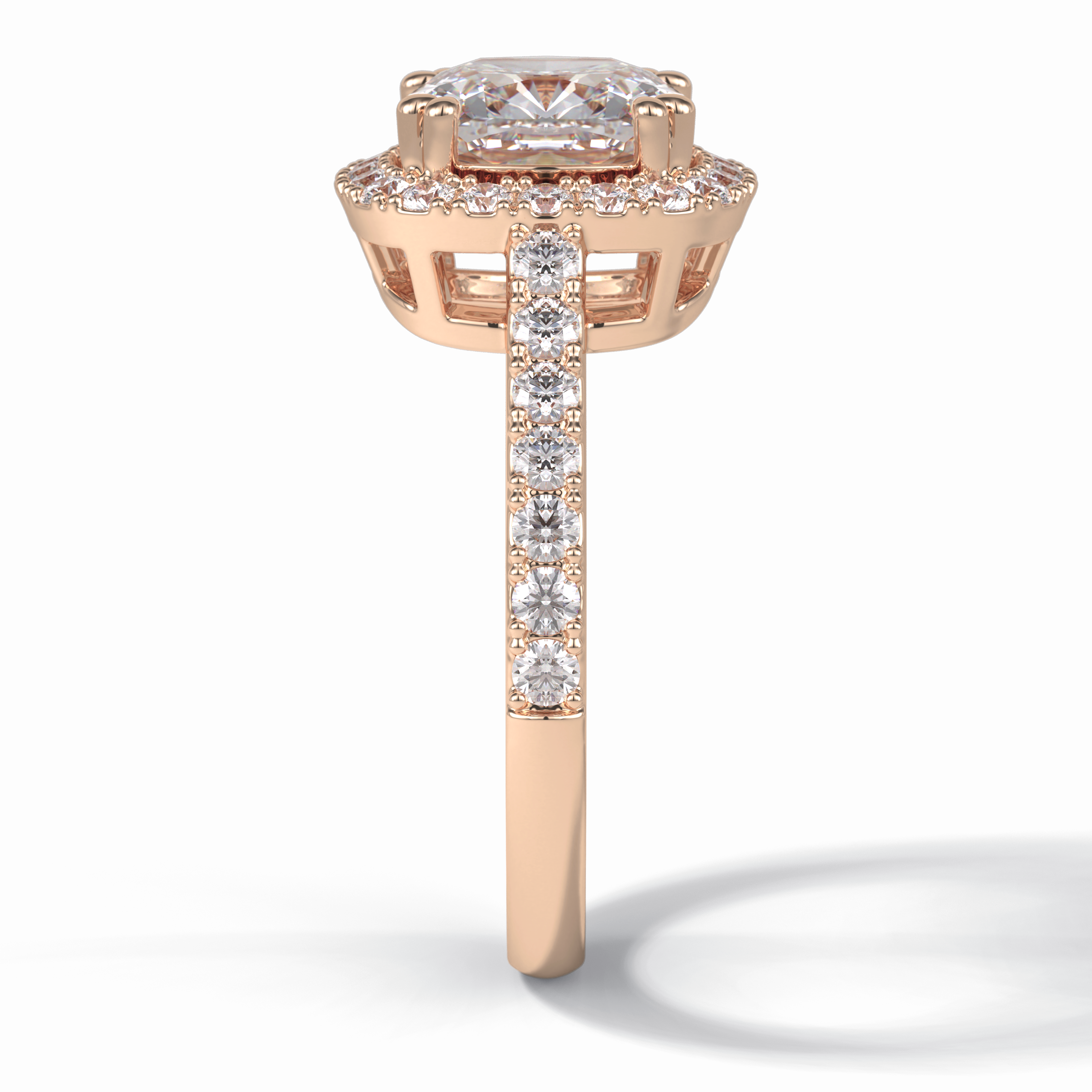 Luminous 2.37 Carat Cushion VS1 Moissanite Halo Engagement Ring in 18K Rose Gold