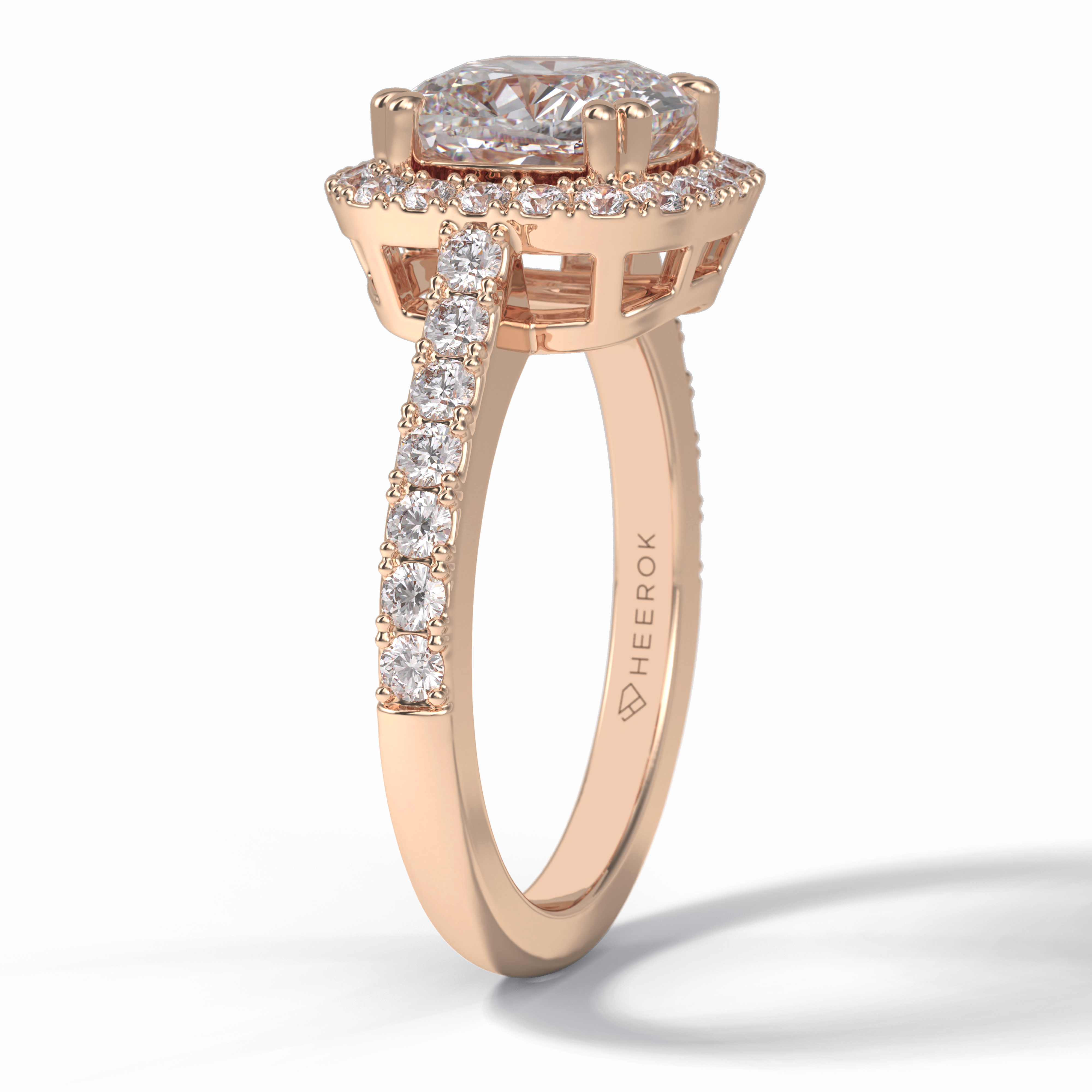 Luminous 2.37 Carat Cushion VS1 Moissanite Halo Engagement Ring in 18K Rose Gold