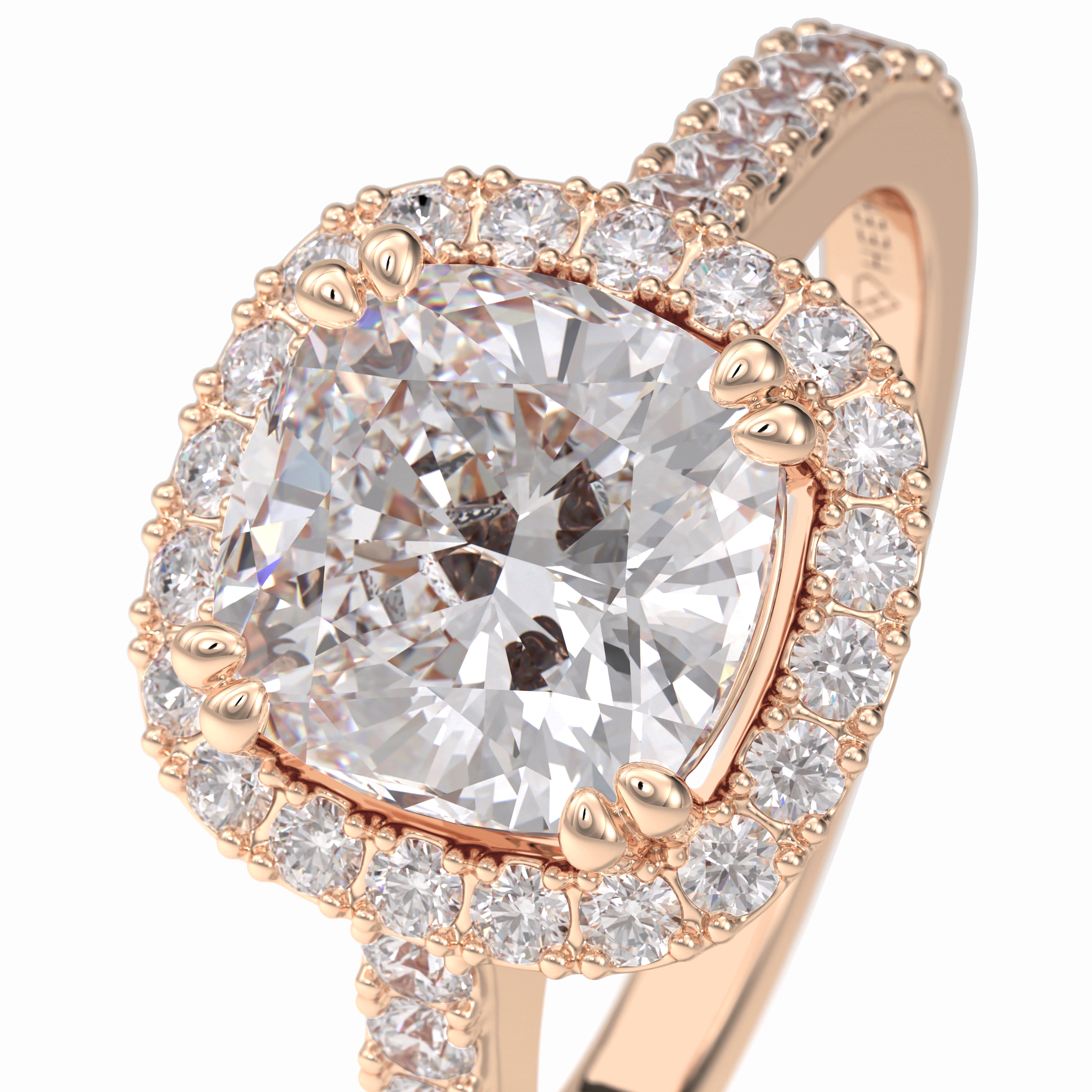 Luminous 2.37 Carat Cushion VS1 Moissanite Halo Engagement Ring in 18K Rose Gold