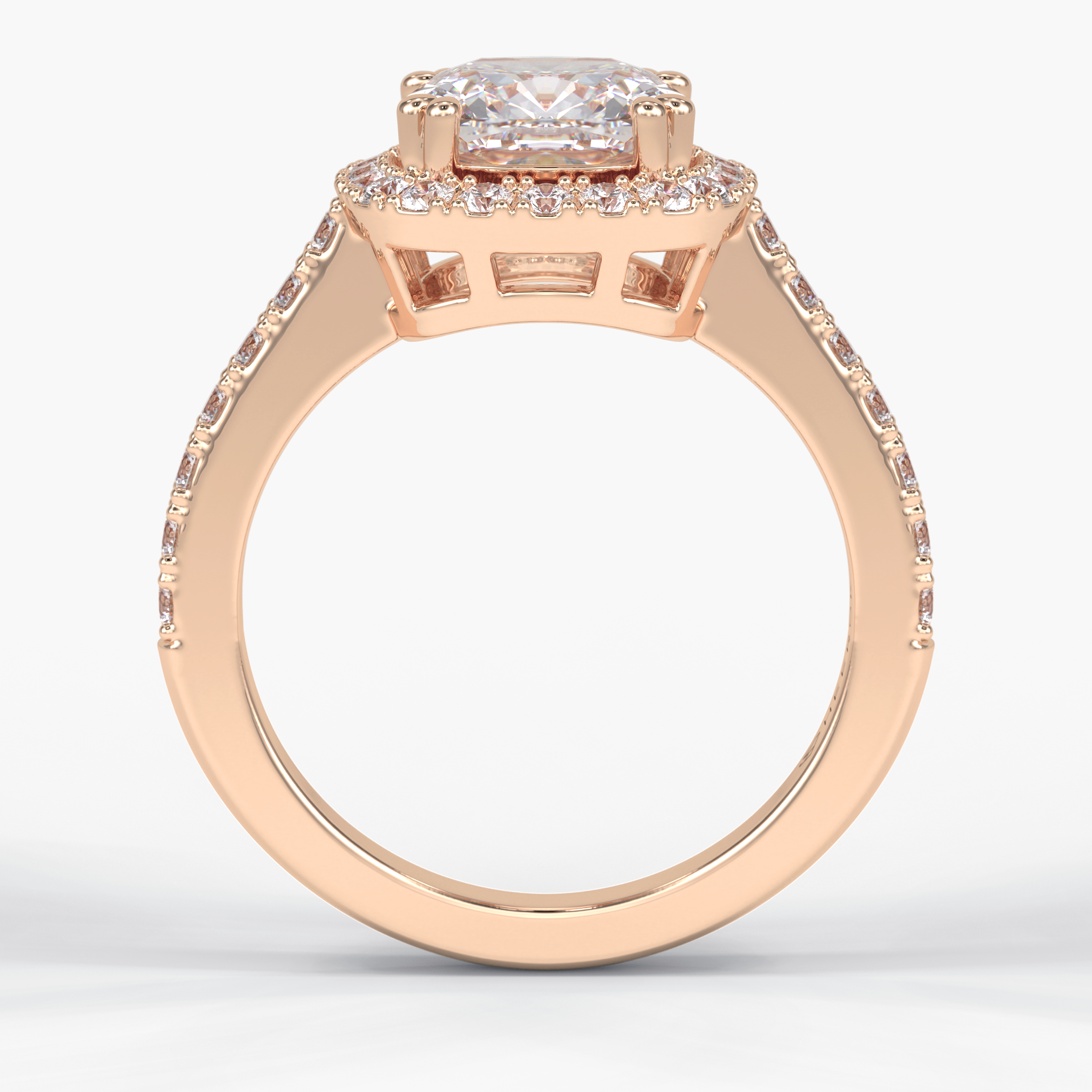 Luminous 2.37 Carat Cushion VS1 Moissanite Halo Engagement Ring in 18K Rose Gold