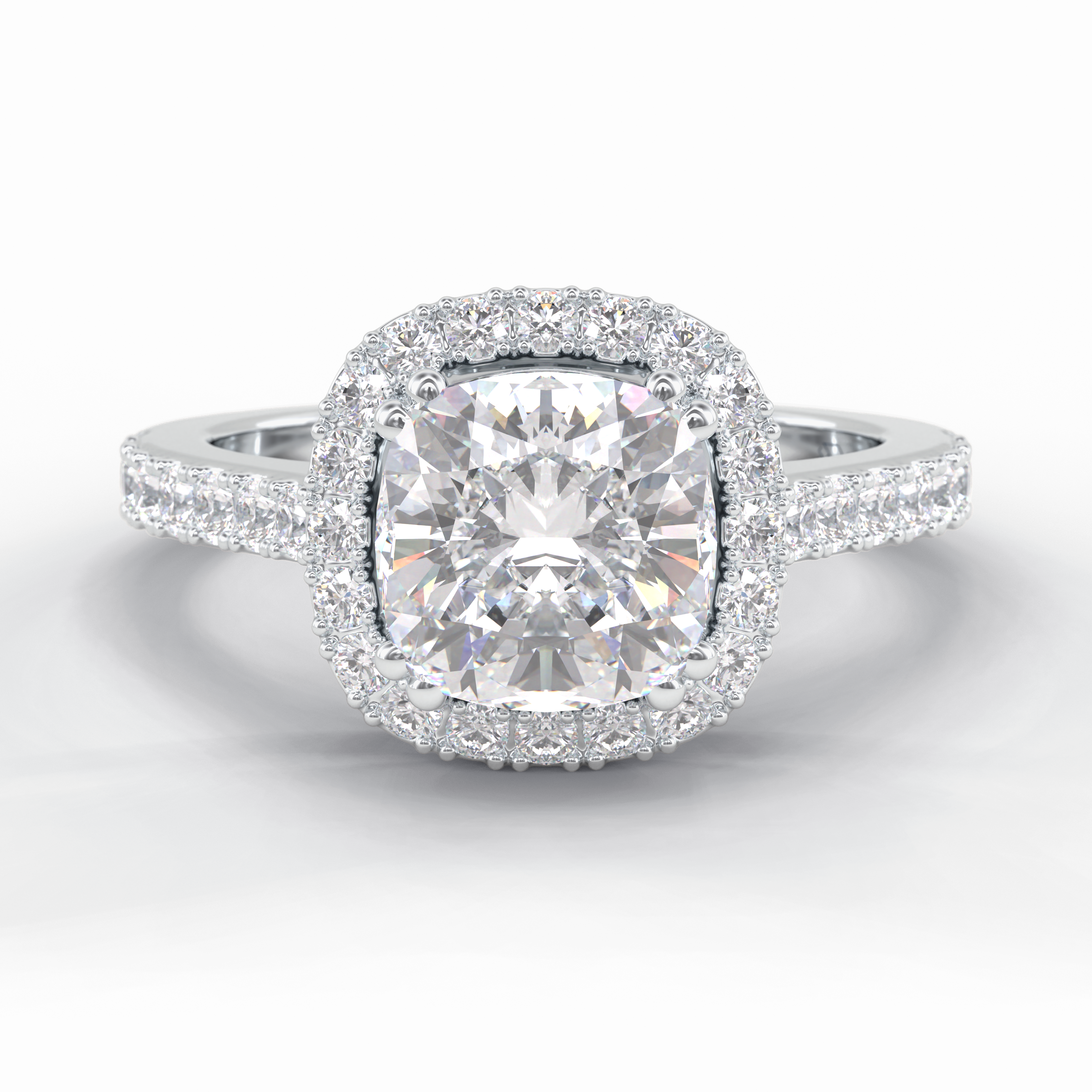 Luminous 2.37 Carat Cushion VS1 Moissanite Halo Engagement Ring in 18K White Gold