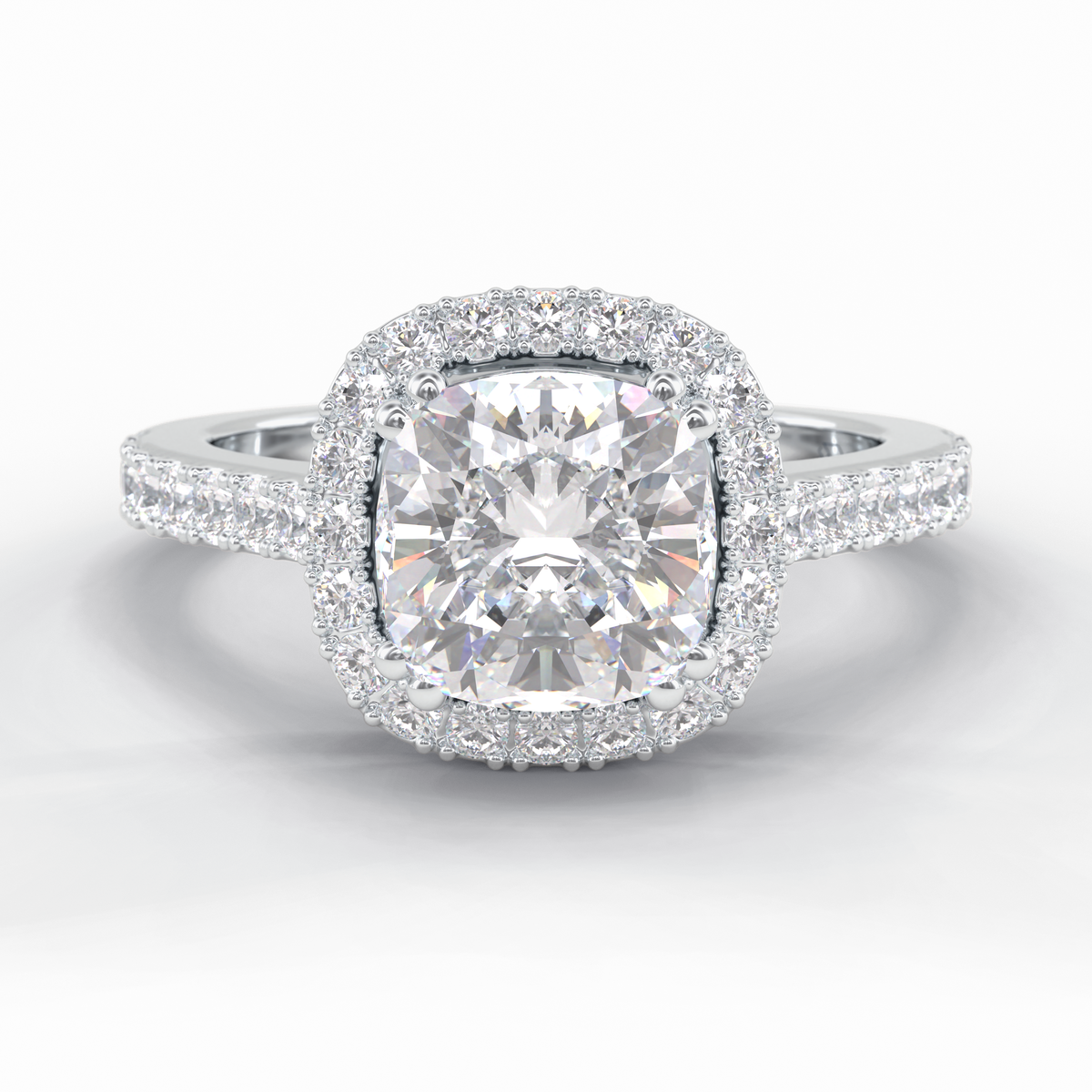 Luminous 2.37 Carat Cushion VS1 Moissanite Halo Engagement Ring in 18K White Gold