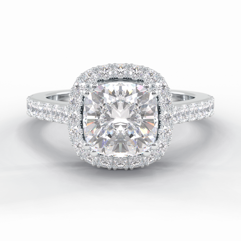 Luminous 2.37 Carat Cushion VVS1 Moissanite Halo Engagement Ring in 18K Gold