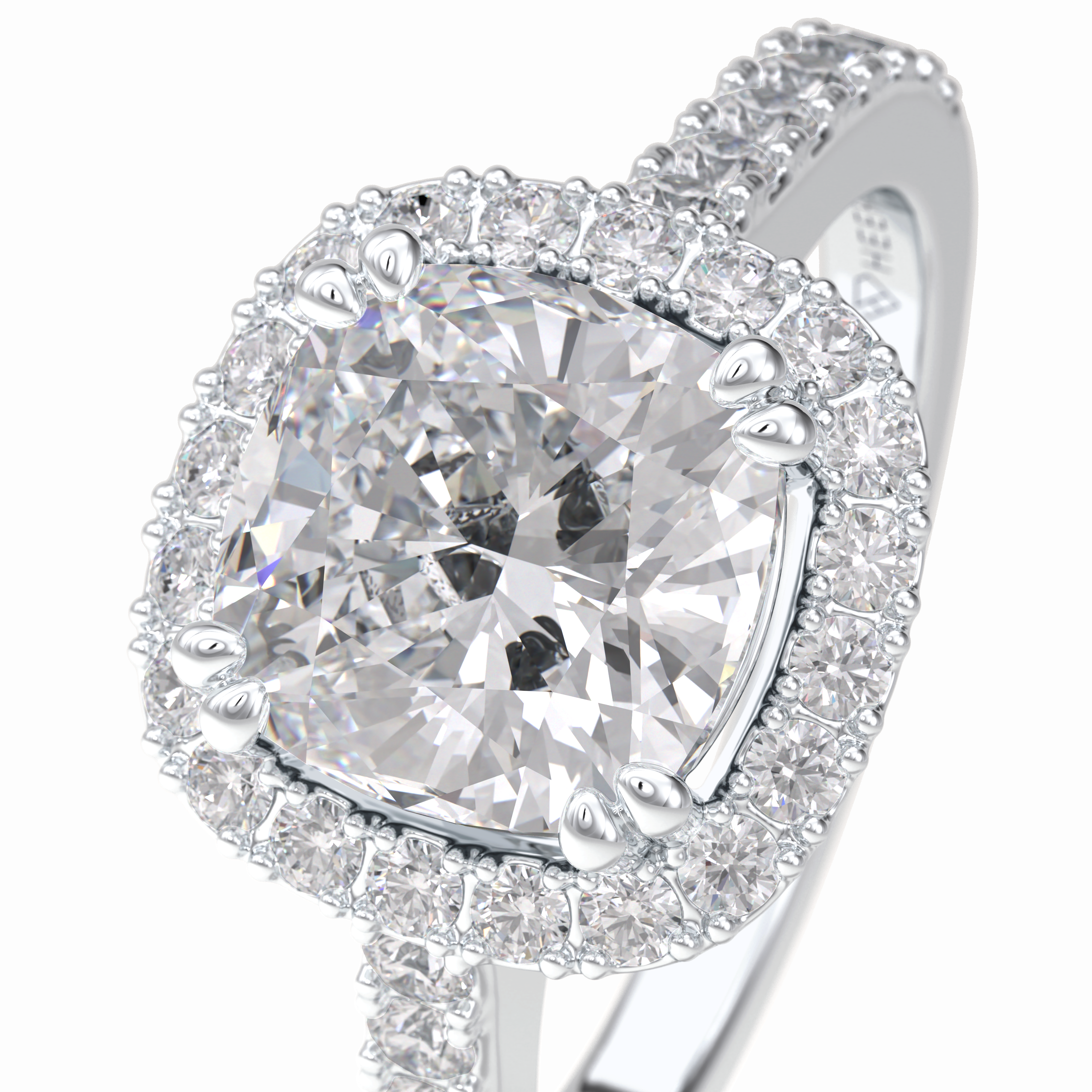 Luminous 2.37 Carat Cushion VS1 Moissanite Halo Engagement Ring in 18K White Gold