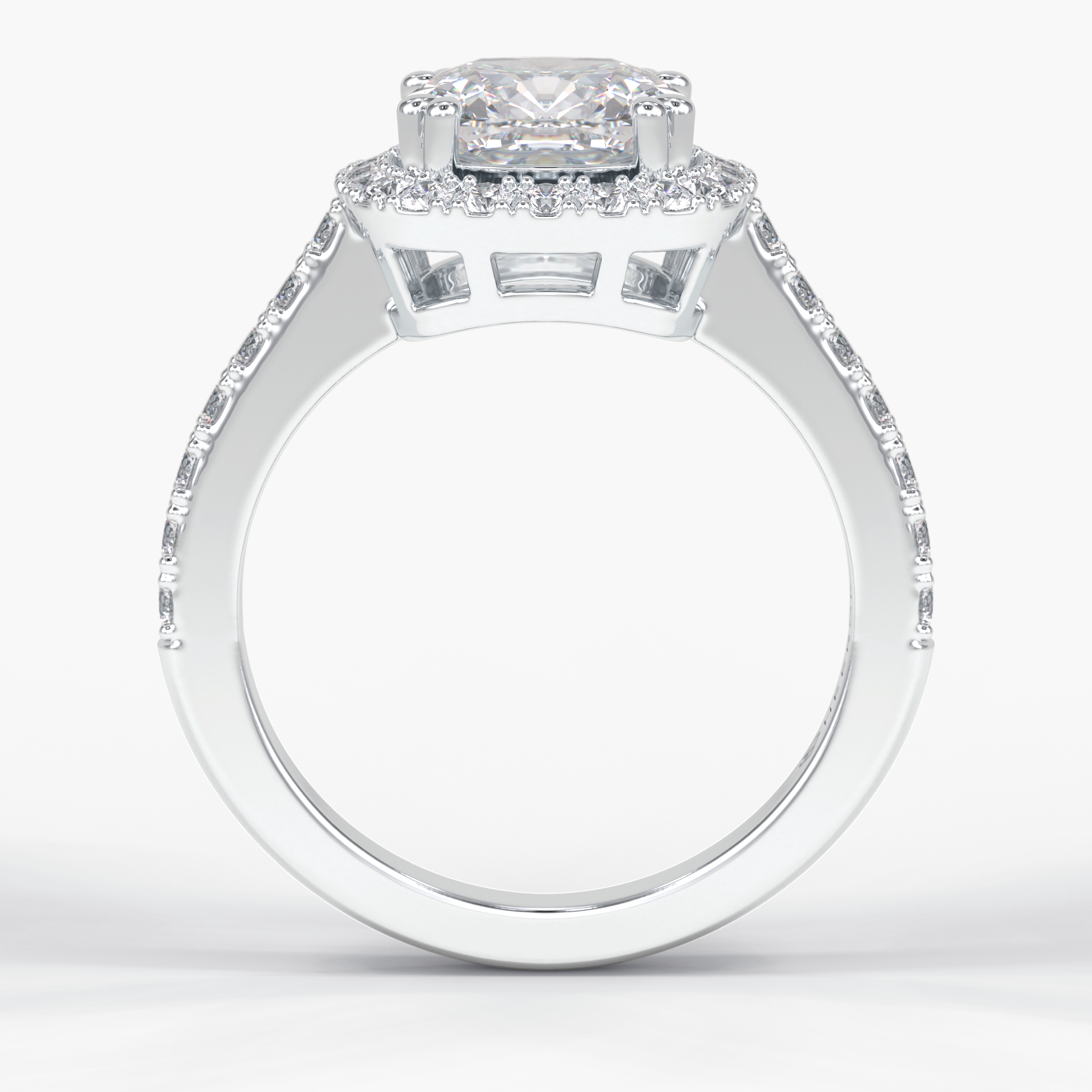 Luminous 2.37 Carat Cushion VS1 Moissanite Halo Engagement Ring in 18K White Gold