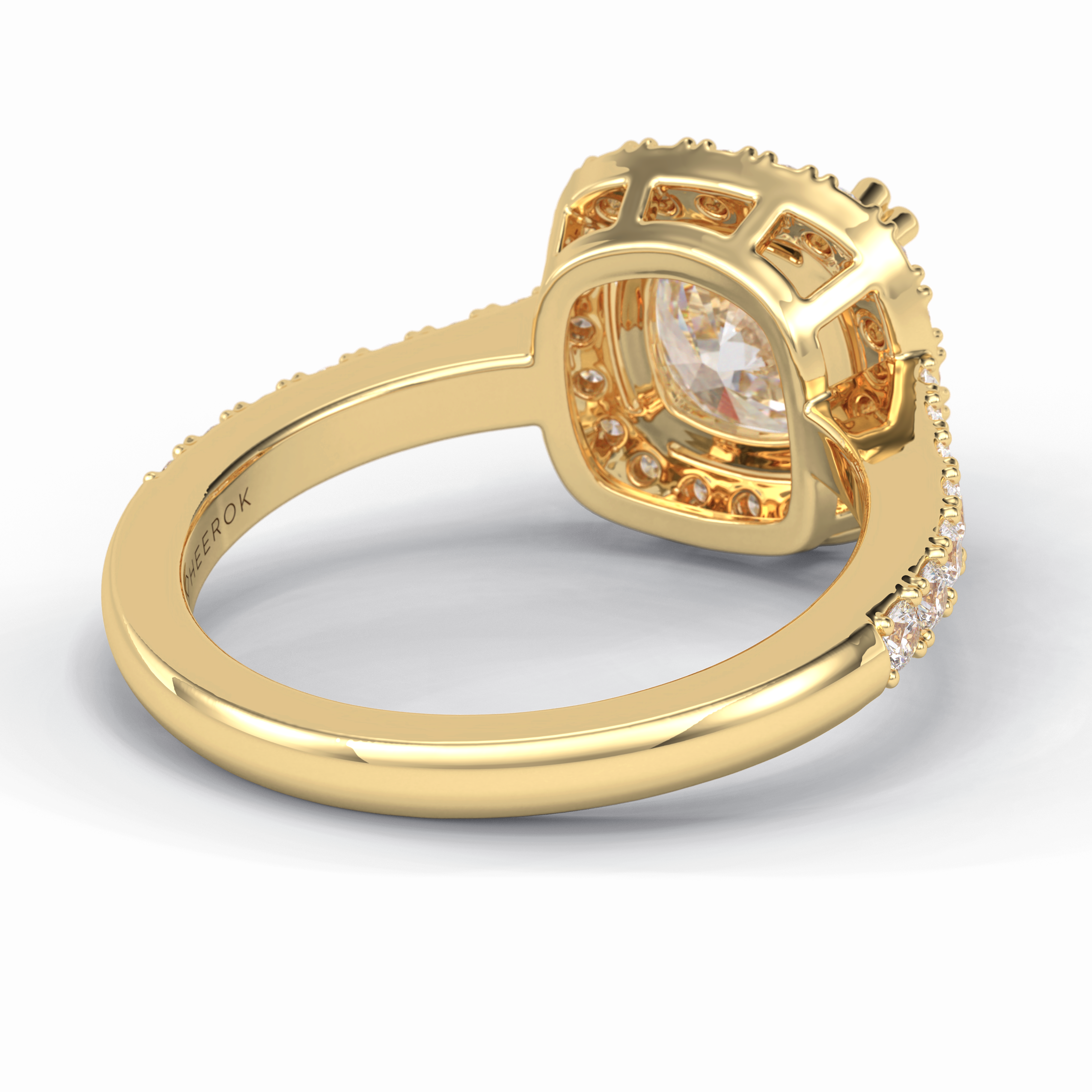 Luminous 2.37 Carat Cushion VS1 Moissanite Halo Engagement Ring in 18K Yellow Gold