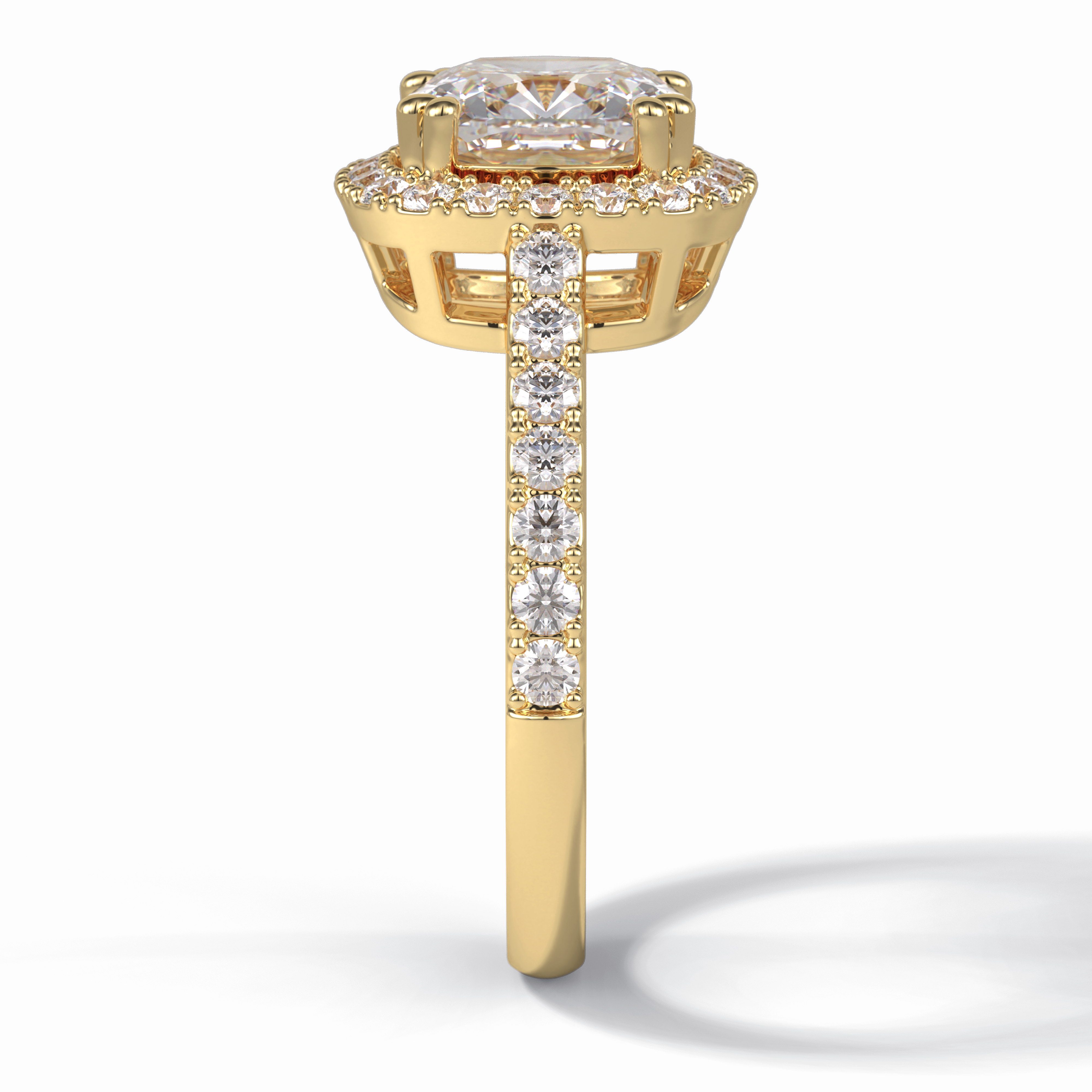 Luminous 2.37 Carat Cushion VS1 Moissanite Halo Engagement Ring in 18K Yellow Gold