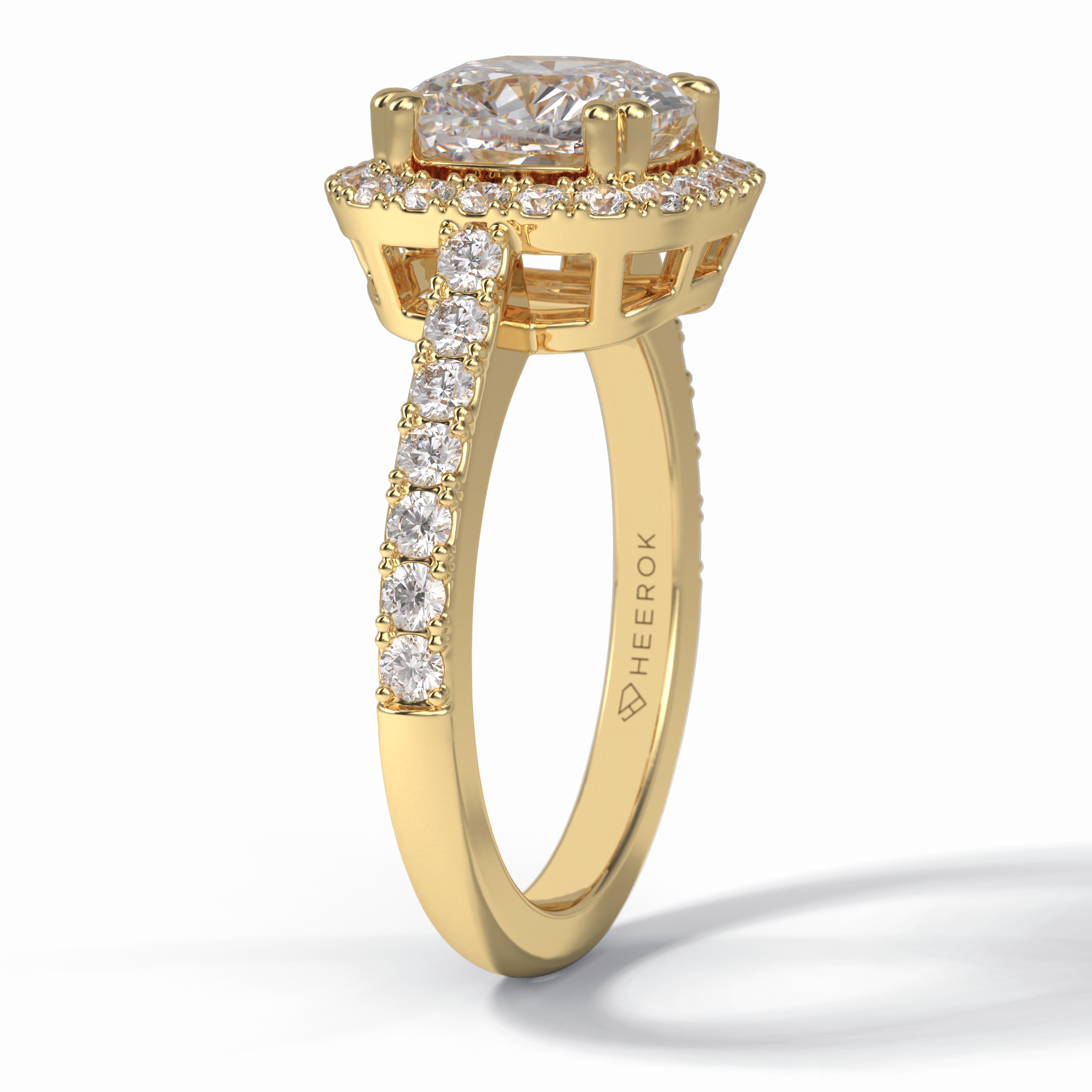 Luminous 2.37 Carat Cushion VS1 Moissanite Halo Engagement Ring in 18K Yellow Gold