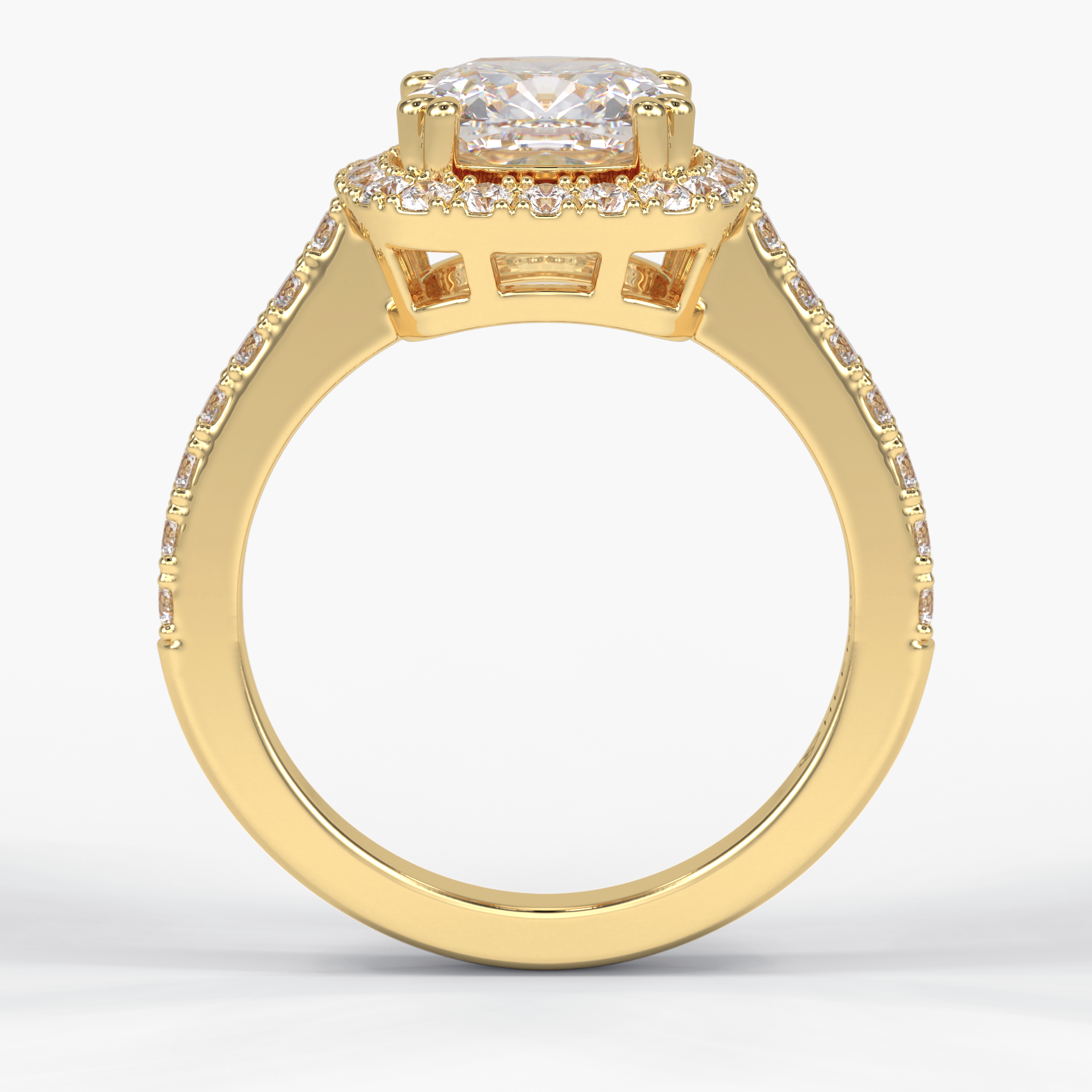 Luminous 2.37 Carat Cushion VS1 Moissanite Halo Engagement Ring in 18K Yellow Gold