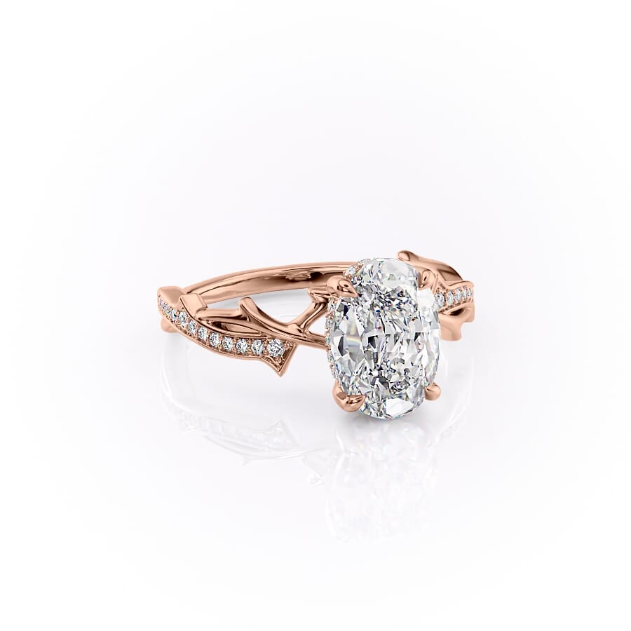 Luminous Glow 1 Carat VVS1 Lab-Grown Oval Pave Engagement Ring in 18K Rose Gold Front Cross View