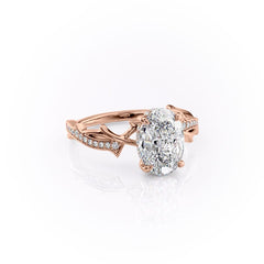Luminous Glow 1 Carat VVS1 Lab-Grown Oval Pave Engagement Ring in 18K Rose Gold Front Cross View
