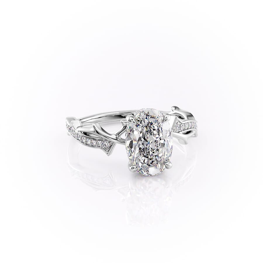Luminous Glow 1 Carat VVS1 Lab-Grown Oval Pave Engagement Ring in 18K White Gold Front Cross View
