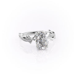 Luminous Glow 1 Carat VVS1 Lab-Grown Oval Pave Engagement Ring in 18K White Gold Front Cross View