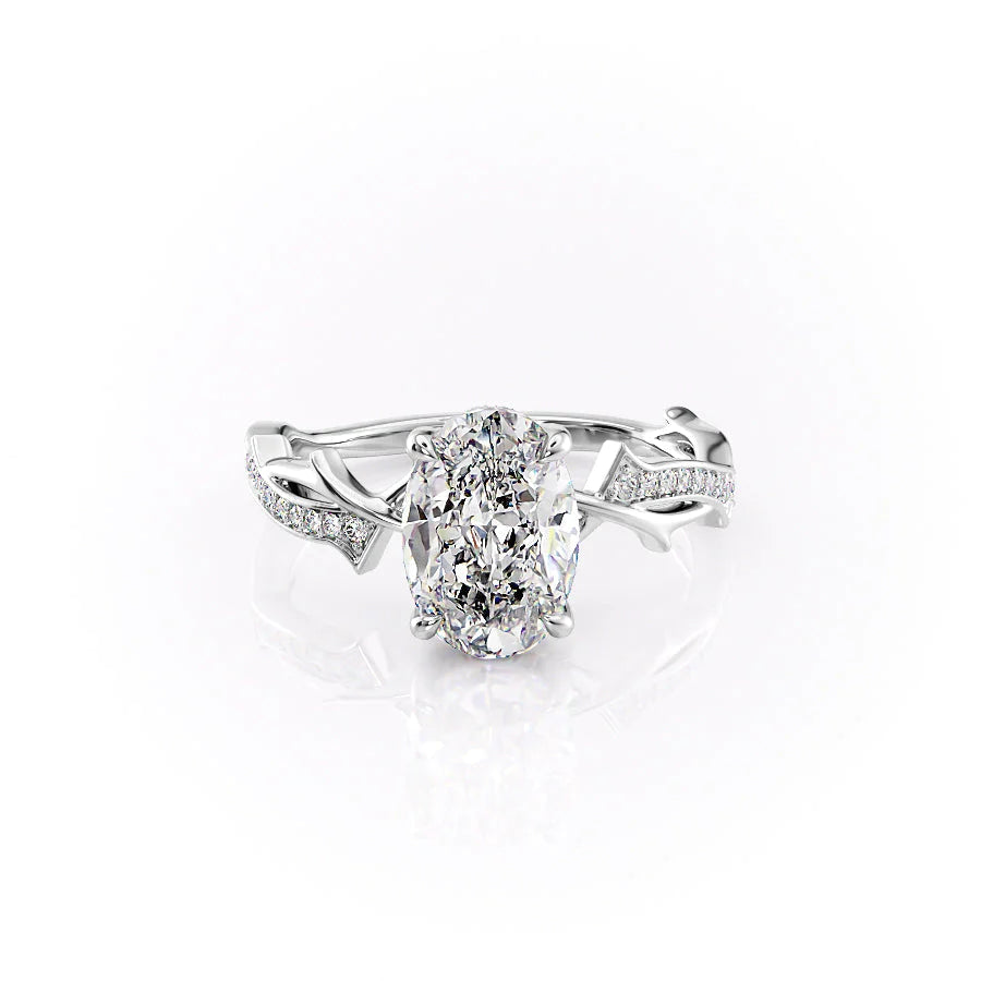 Luminous Glow 1 Carat VVS1 Lab-Grown Oval Pave Engagement Ring in 18K White Gold Front View

