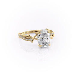 Luminous Glow 1 Carat VVS1 Lab-Grown Oval Pave Engagement Ring in 18K Yellow Gold Front Cross View