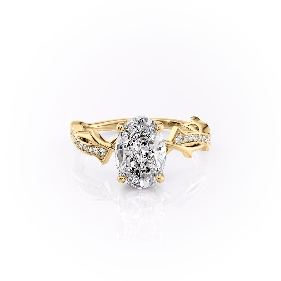 Luminous Glow 1 Carat VVS1 Lab-Grown Oval Pave Engagement Ring in 18K Yellow Gold Front View