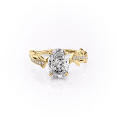 Luminous Glow 1 Carat VVS1 Lab-Grown Oval Pave Engagement Ring in 18K Yellow Gold Front View