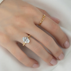 Luminous Glow 1 Carat VVS1 Lab-Grown Oval Pave Engagement Ring in 18K Yellow Gold Hand View