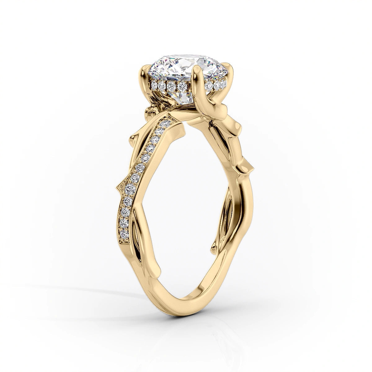 Luminous Glow 1 Carat VVS1 Lab-Grown Oval Pave Engagement Ring in 18K Yellow Gold Standing View