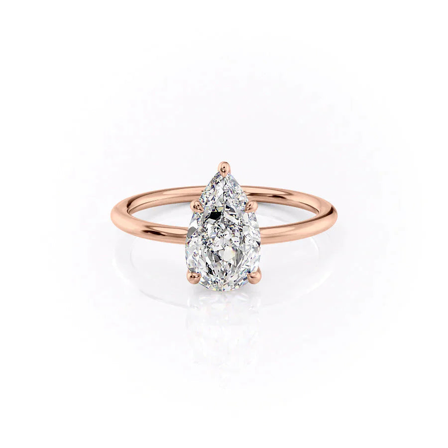 Luminous Pear 2 Carat VVS1 Lab-Grown Solitaire Engagement Ring in 18K Rose Gold Front View